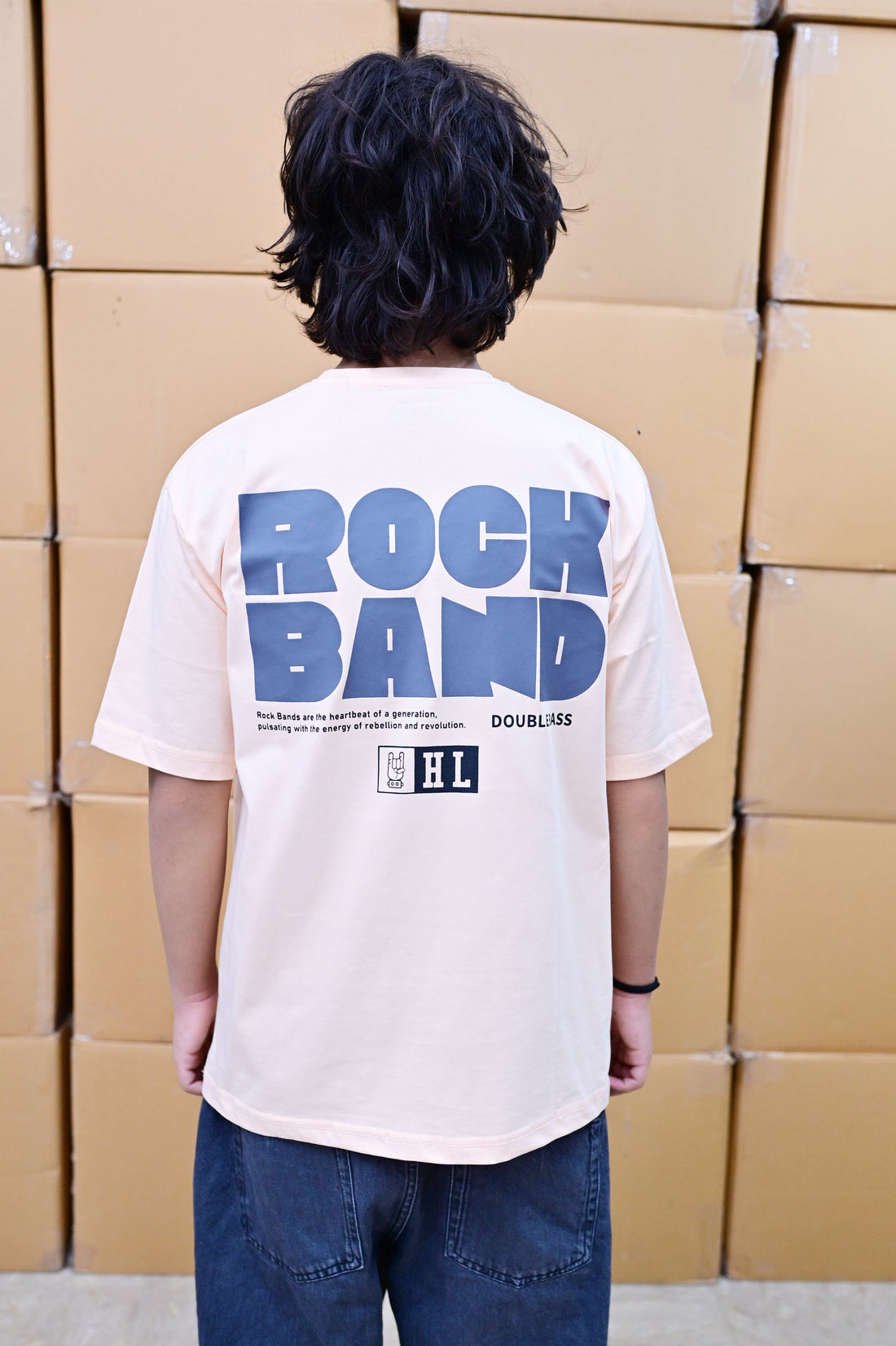 Zattitude mens drop shoulder tees Rock Band Peach | Drop-Shoulder Tee