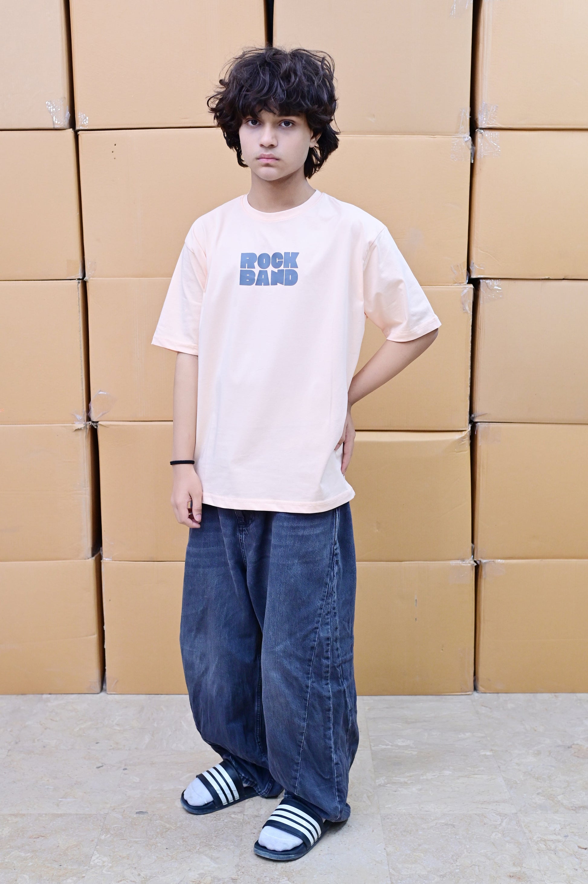 Zattitude mens drop shoulder tees Rock Band Peach | Drop-Shoulder Tee